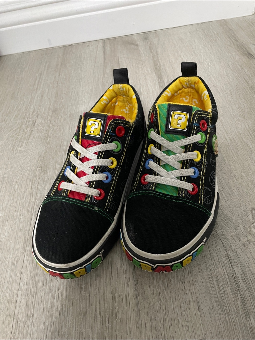 Super Mario Kids Black Canvas Sneakers with Yellow Lining